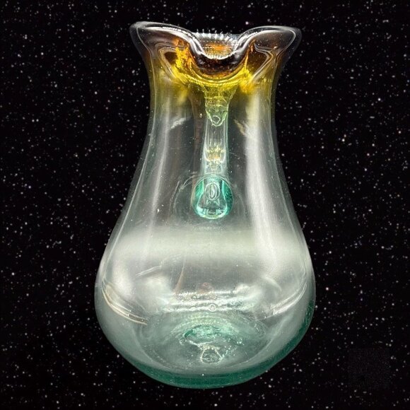 Handblown Art Glass Pitcher Clear w Brown Ombre Applied Handle 9”T 5”W - Picture 4 of 12